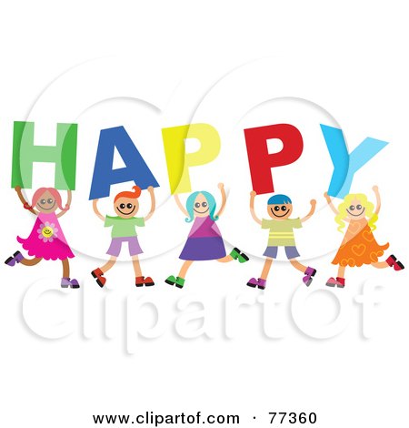 Royalty-Free (RF) Clipart Illustration of a Group Of Diverse Children Spelling Happy by Prawny