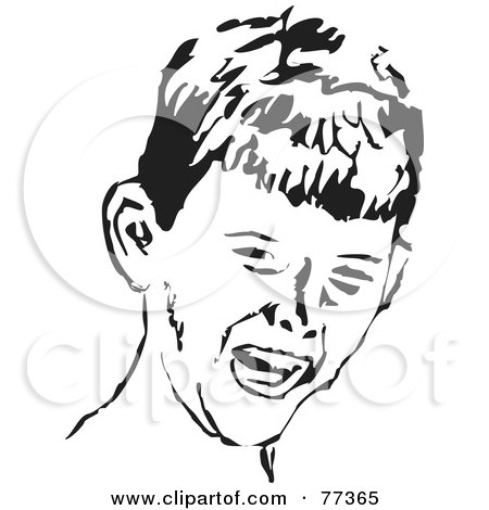 Royalty-Free (RF) Clipart Illustration of a Black And White Boy Face Laughing by Prawny