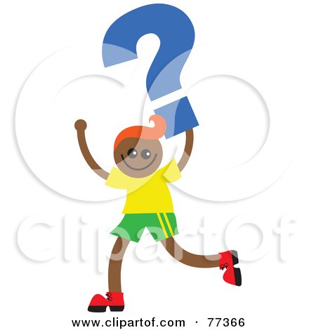 Royalty-Free (RF) Clipart Illustration of a Happy Hispanic Boy Running With A Blue Question Mark by Prawny