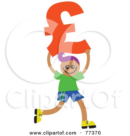 Royalty-Free (RF) Clipart Illustration of a Boy Carrying A Big Red Pound Symbol by Prawny