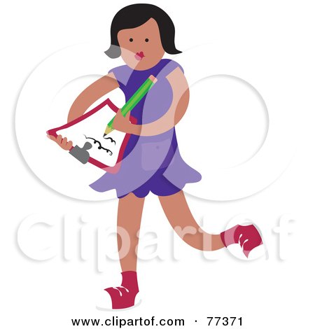 Royalty-Free (RF) Clipart Illustration of a Little Girl Writing A Thank You Letter On A Clipboard by Prawny