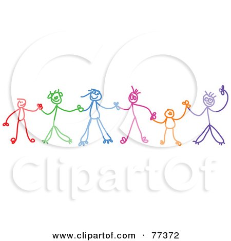 Royalty-Free (RF) Clipart Illustration of a Colorful Chain Of Stick Children Holding Hands by Prawny
