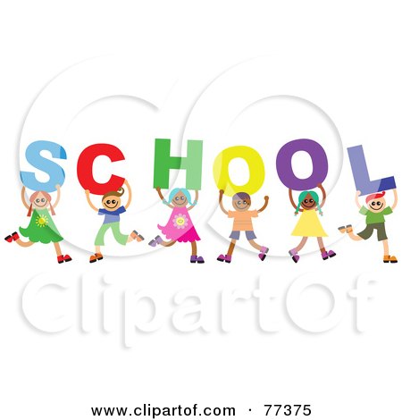 Royalty-Free (RF) Clipart Illustration of a Diverse Group Of Children Spelling Out School by Prawny