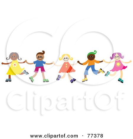 Royalty-Free (RF) Clipart Illustration of a Group Of Happy Diverse Children Dancing And Holding Hands by Prawny