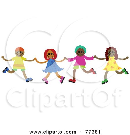 Royalty-Free (RF) Clipart Illustration of a Group Of Four Happy Diverse Children Holding Hands And Running by Prawny