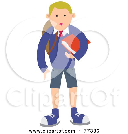 Royalty-Free (RF) Clipart Illustration of a Blond School Boy Carrying A Red Book by Prawny