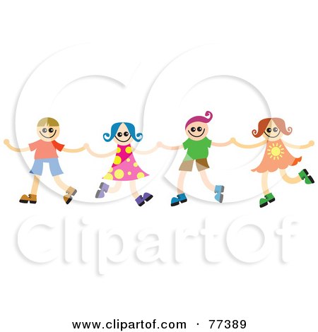 Royalty-Free (RF) Clipart Illustration of Four Happy Kids Holding Hands And Dancing by Prawny