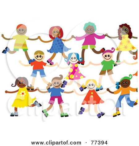 Royalty-Free (RF) Clipart Illustration of Lines Of Happy Diverse Boys And Girls Holding Hands by Prawny