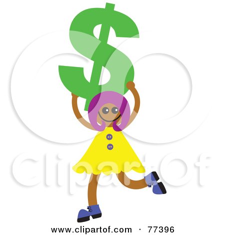Royalty-Free (RF) Clipart Illustration of a Happy Smiling Girl Carrying A Green Dollar Symbol by Prawny