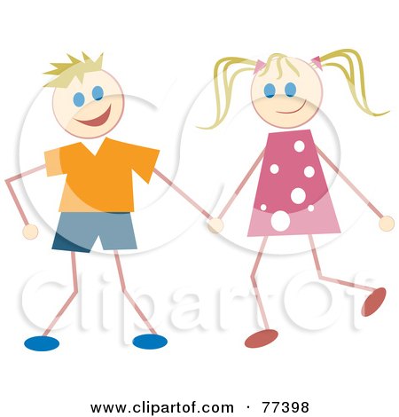 Royalty-Free (RF) Clipart Illustration of a Blond Stick Brother And Sister Holding Hands by Prawny