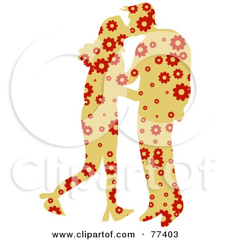 Royalty-Free (RF) Clipart Illustration of a Silhouetted Patterned Couple Kissing - Floral by Prawny
