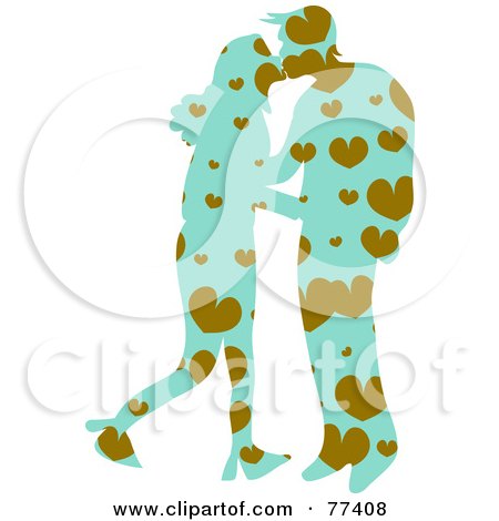 Royalty-Free (RF) Clipart Illustration of a Silhouetted Patterned Couple Kissing - Hearts by Prawny