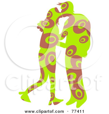 Royalty-Free (RF) Clipart Illustration of a Silhouetted Patterned Couple Kissing - Retro Ovals by Prawny