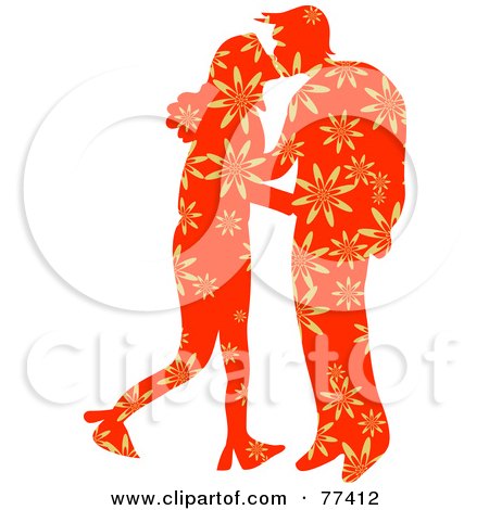 Royalty-Free (RF) Clipart Illustration of a Silhouetted Patterned Couple Kissing - Flowers by Prawny