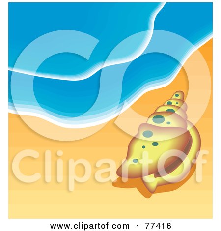 Royalty-Free (RF) Clipart Illustration of a Yellow Shell In The Sand At The Water's Edge by Prawny