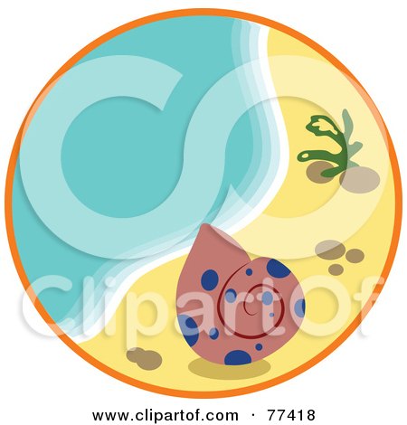 Royalty-Free (RF) Clipart Illustration of a Shell And Seaweed On Sand At The Water's Edge by Prawny