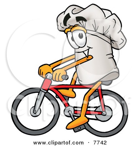 Clipart Picture of a Chefs Hat Mascot Cartoon Character Riding a Bicycle by Mascot Junction