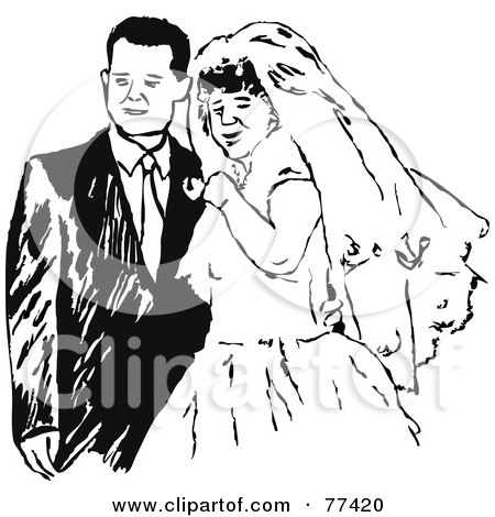 Royalty-Free (RF) Clipart Illustration of a Black And White Bride And Groom Posing by Prawny