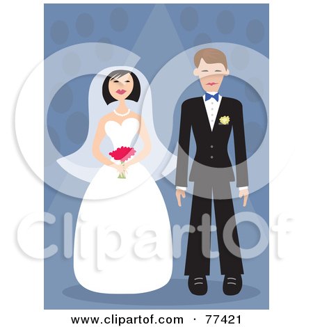 Royalty-Free (RF) Clipart Illustration of a Young Bride And Groom Standing Over A Blue Background by Prawny