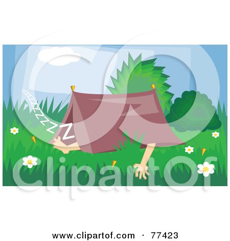 Royalty-Free (RF) Clipart Illustration of a Camper Snoozing In A Small Tent by Prawny