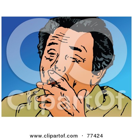 Royalty-Free (RF) Clipart Illustration of a Black Haired Man Smoking A Cigar by Prawny