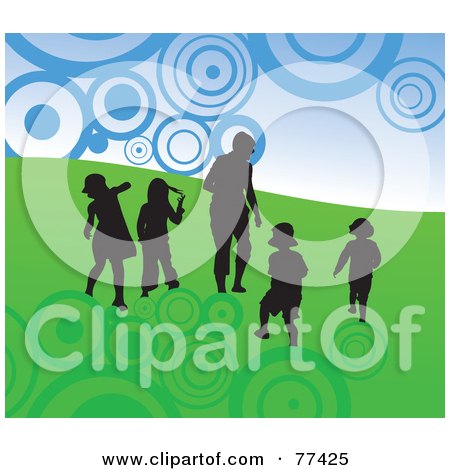 Royalty-Free (RF) Clipart Illustration of a Dad And His Four Children Walking Up A Hill by Prawny