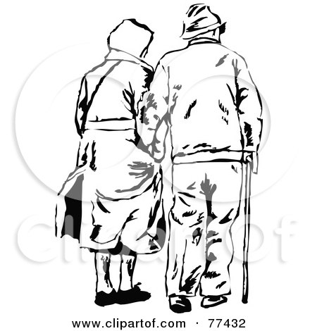 Royalty-Free (RF) Clipart Illustration of a Black And White Senior Couple Arm In Arm, Walking Away by Prawny