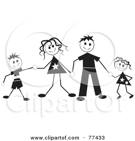 Royalty-Free (RF) Clip Art Illustration of a Black And White Stick Family Holding Hands by Prawny