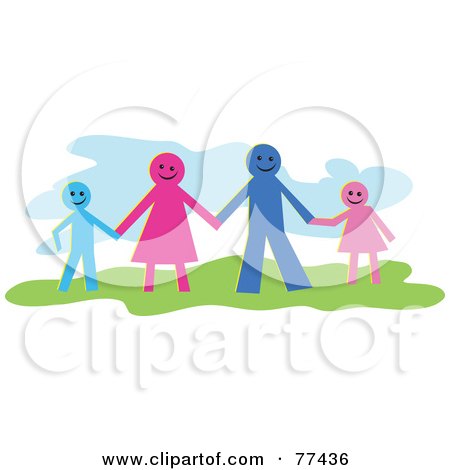 Royalty-Free (RF) Clipart Illustration of a Paper People Family Of Four Holding Hands by Prawny