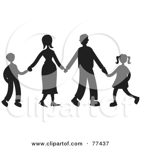 Royalty-Free (RF) Clip Art Illustration of a Black Family Of Four Silhouette Holding Hands by Prawny