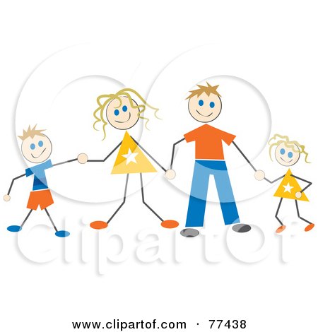 Royalty-Free (RF) Clipart Illustration of a Stick Family Of Four Holding Hands by Prawny