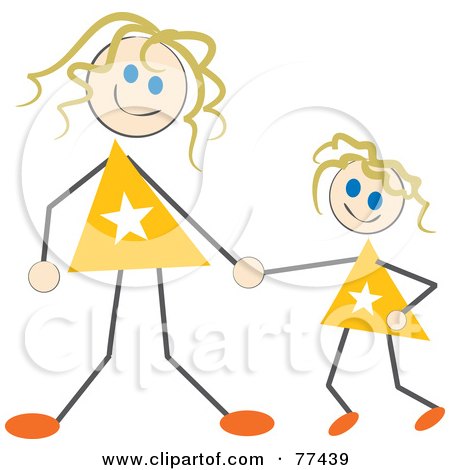 Royalty-Free (RF) Clipart Illustration of a Stick Mom And Daughter Holding Hands by Prawny
