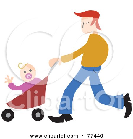 Royalty-Free (RF) Clipart Illustration of a Father Pushing His Baby Girl In A Stroller by Prawny