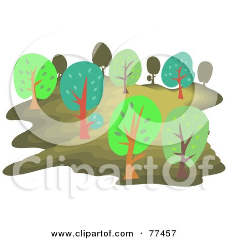 Royalty-Free (RF) Clipart Illustration of a Forest Of Colorful Green Trees by Prawny