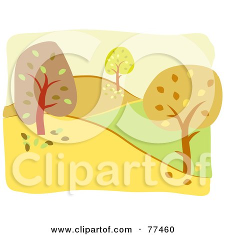 Royalty-Free (RF) Clipart Illustration of an Autumn Landscape Of Trees And Hills by Prawny