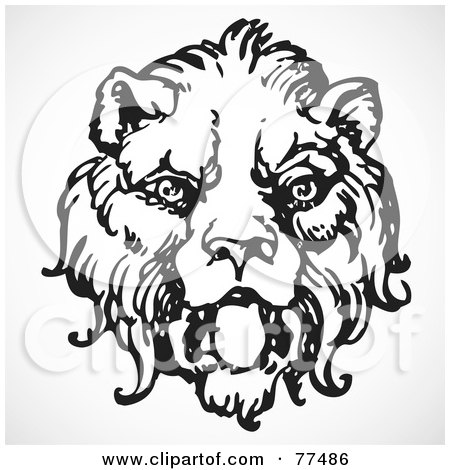 Royalty-Free (RF) Clipart Illustration of a Black and White Lion Head by BestVector