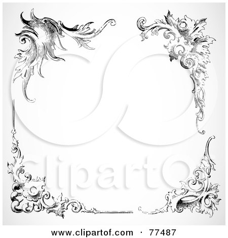 Royalty-Free (RF) Clipart Illustration of a Black And White Border Of Floral Corner Borders - Version 5 by BestVector