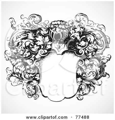 Royalty-Free (RF) Clipart Illustration of a Black And White Floral Crest With Copyspace by BestVector