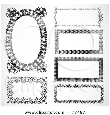 Royalty-Free (RF) Clipart Illustration of a Digital Collage Of Frame Design Elements, Black And White - Version 5 by BestVector