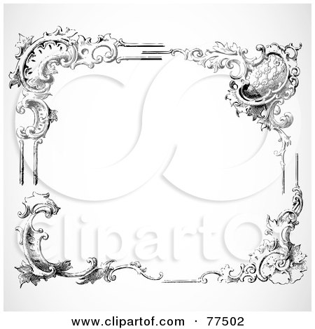 Royalty-Free (RF) Clipart Illustration of a Black And White Border Of Floral Corner Borders - Version 4 by BestVector