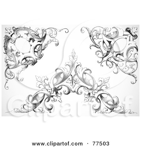 Royalty-Free (RF) Clipart Illustration of a Digital Collage Of Three Floral Vine Leaf Corner And Header Elements by BestVector