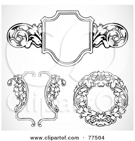 Royalty-Free (RF) Clipart Illustration of a Digital Collage Of Black And White Three Floral Borders And Frames by BestVector