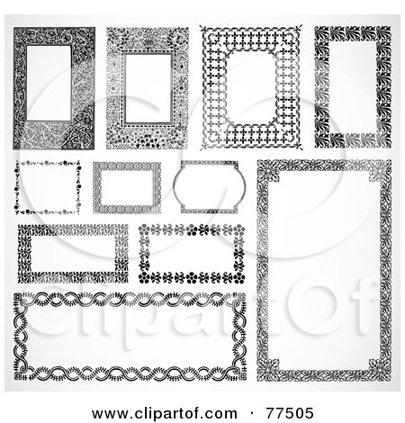 Royalty-Free (RF) Clipart Illustration of a Digital Collage Of Frame Design Elements, Black And White - Version 8 by BestVector