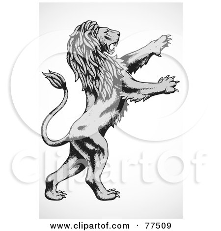 Royalty-Free (RF) Clipart Illustration of a Gray And Black Lunging Lion by BestVector