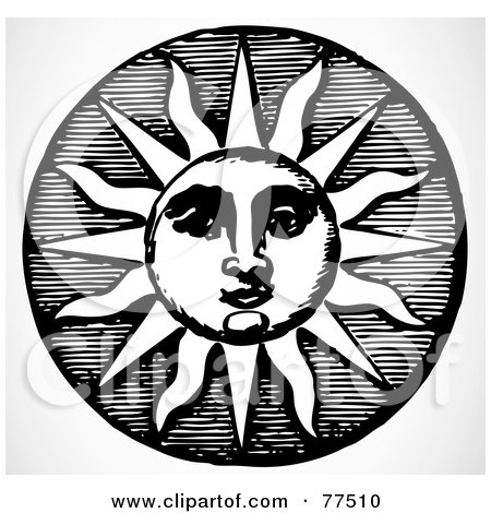 Royalty-Free (RF) Clipart Illustration of a Black And White Retro Sun Design Element by BestVector
