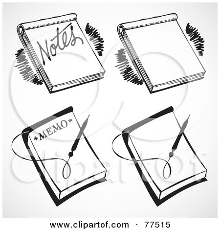 Royalty-Free (RF) Clipart Illustration of a Digital Collage Of Retro Black And White Memo Note Pads by BestVector