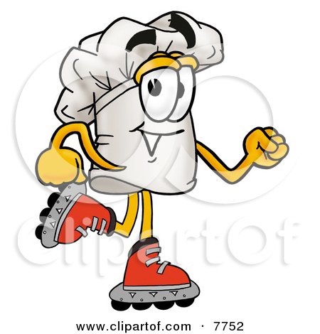Clipart Picture of a Chefs Hat Mascot Cartoon Character Roller Blading on Inline Skates by Mascot Junction