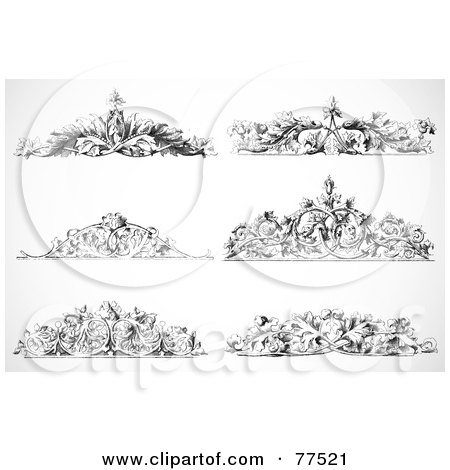 Royalty-Free (RF) Clipart Illustration of a Digital Collage Of Ornamental Black And White Vine Headers by BestVector