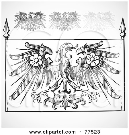 Royalty-Free (RF) Clipart Illustration of a Digital Collage Of Black And White Gothic Eagle Elements by BestVector
