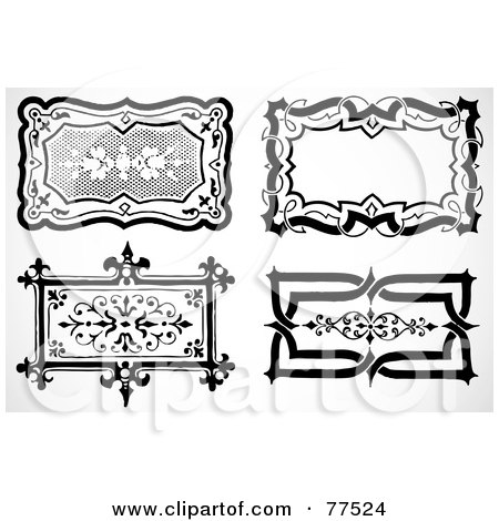 Royalty-Free (RF) Clipart Illustration of a Digital Collage Of Frame Design Elements, Black And White - Version 9 by BestVector